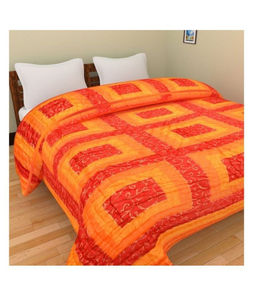 Jaipuri Razai Double Cotton Yellow Printed Quilt Coordinated Buy