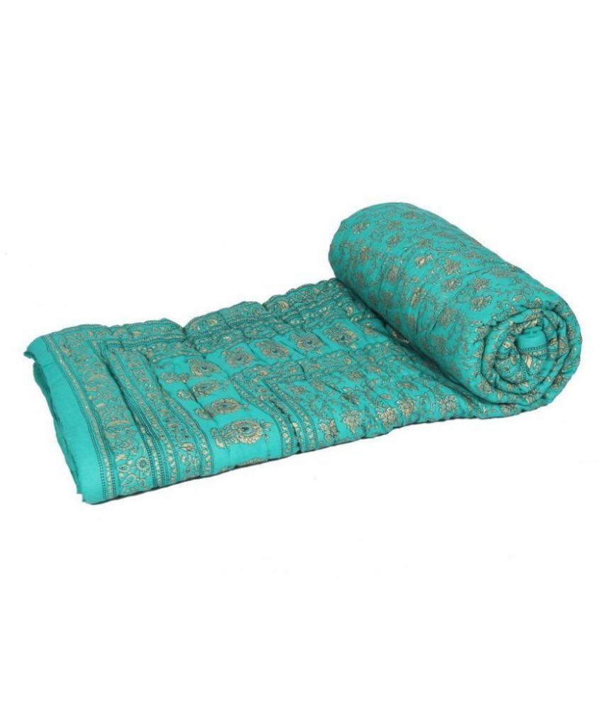 Jaipuri Razai Single Cotton Green Floral Quilt Coordinated Buy