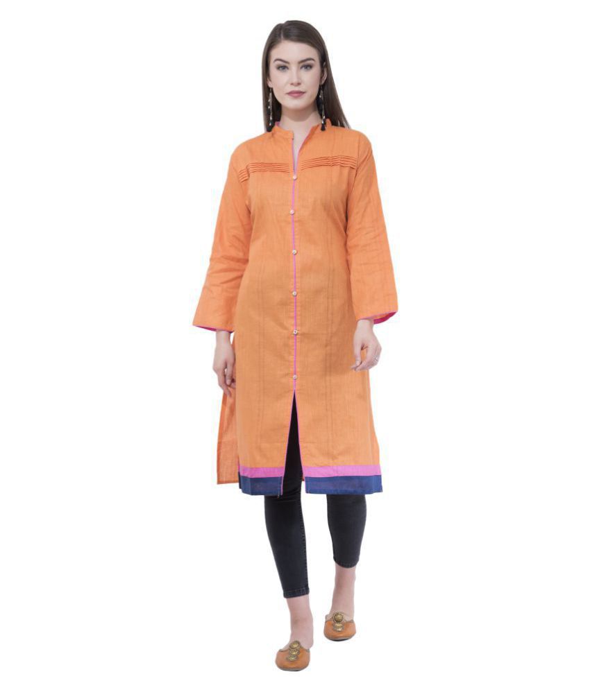     			A R Silk - Orange Cotton Women's Front Slit Kurti
