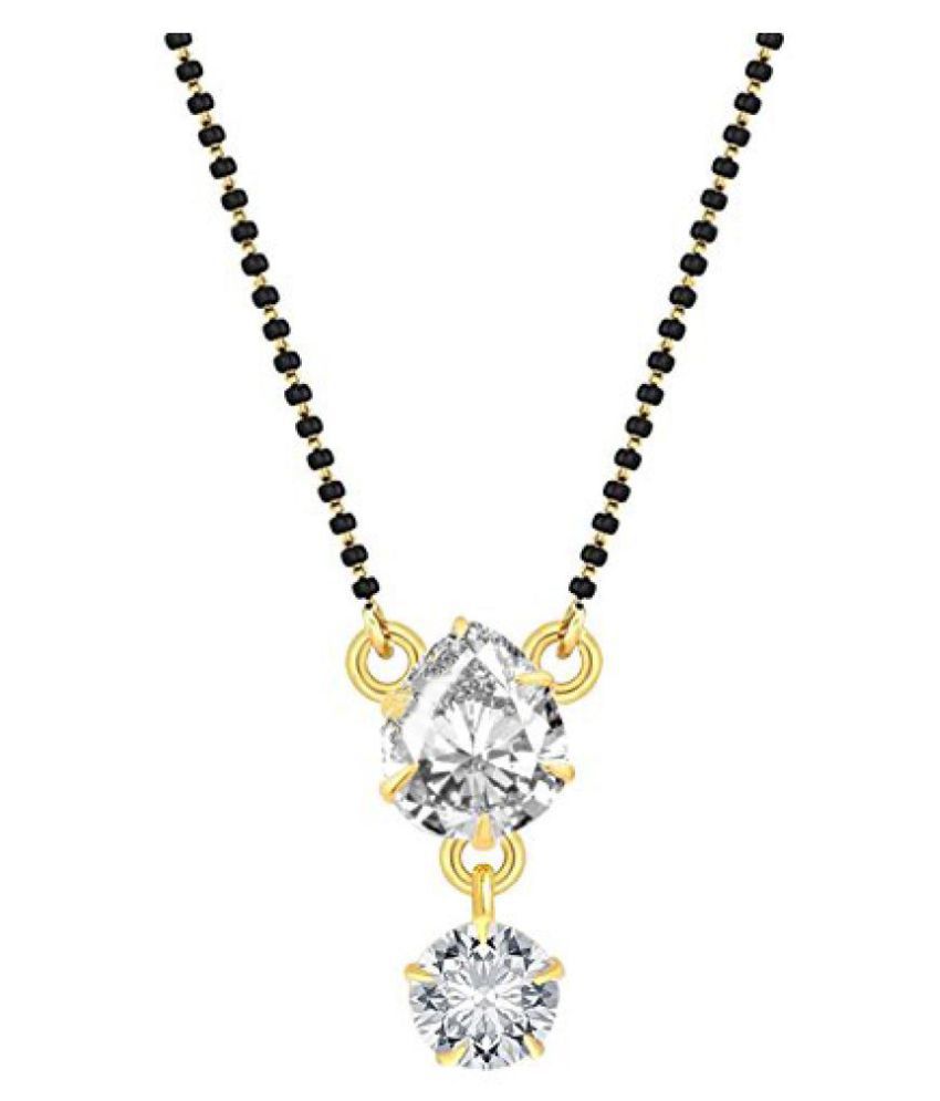     			Digital Dress Women's Jewellery Gold Plated Mangalsutra Necklace 18-inch Length Gold & Silver American Diamond Solitaire Drop Pendant Traditional Black Beads Single Line Layer Short Mangalsutra