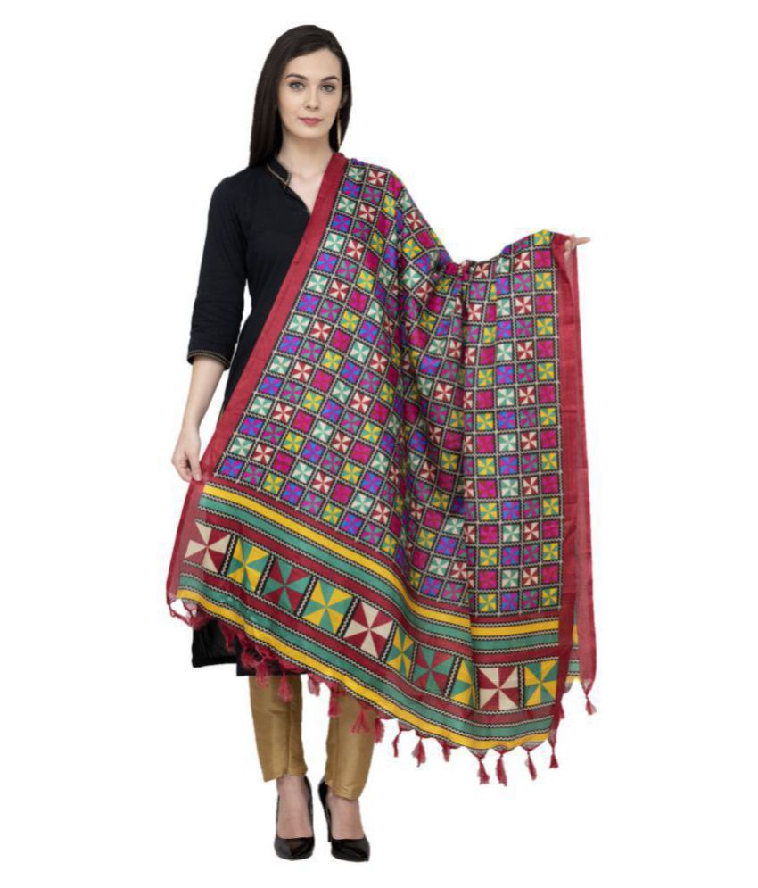     			A R Silk Multicoloured Tussar Silk Hand Painted Dupatta