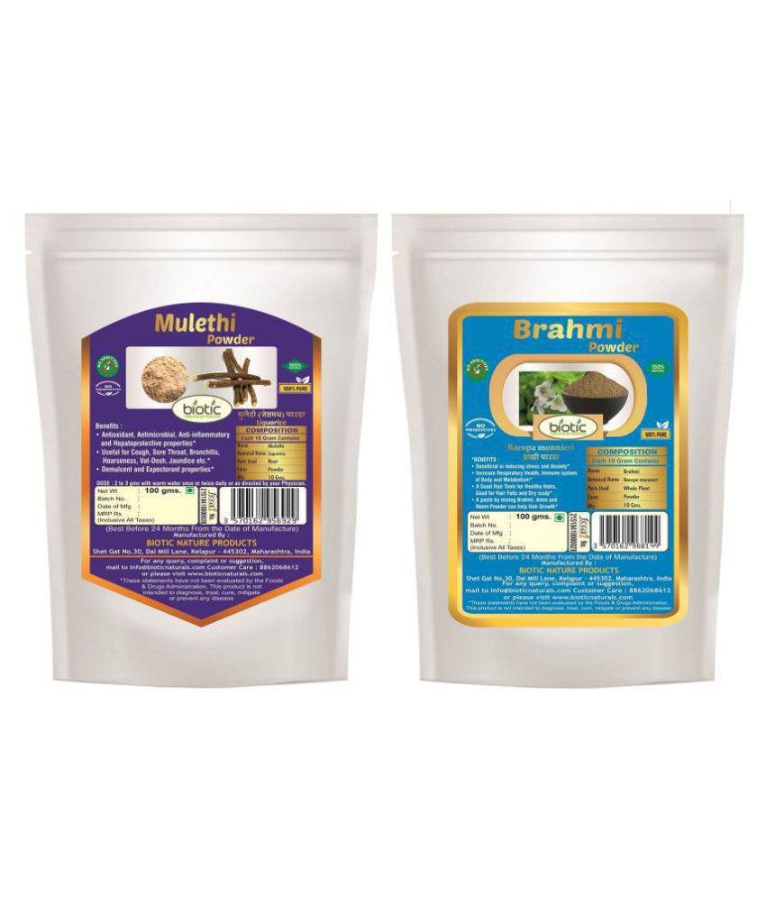     			Biotic Natural Mulethi and Brahmi Powder - 200 gms(100 gms Each) Hair Mask 200 g Pack of 2