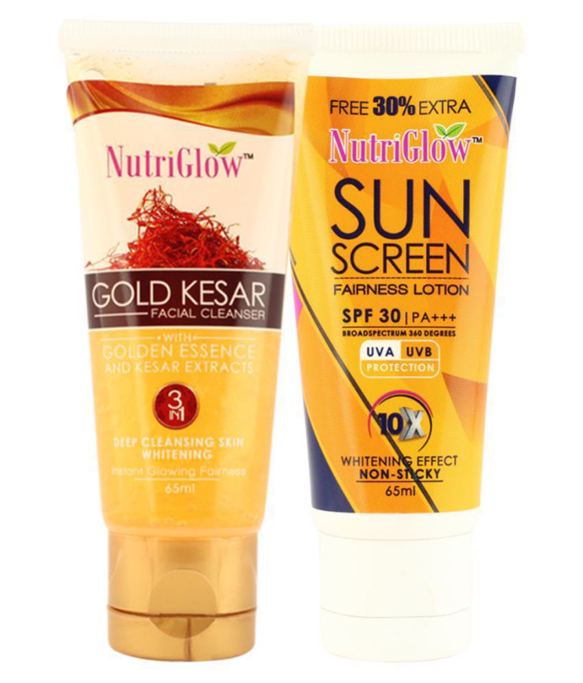     			NutriGlow Gold Kesar Facial Cleanser Face Wash and Sunscreen Fairness Lotion SPF 30 Each 65ml (Pack of 2)