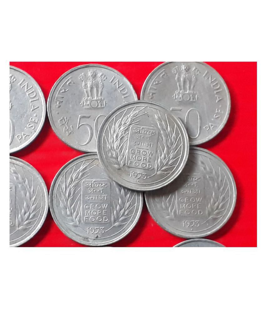 NEW / UNC - 10 COINS LOT - 50 Paise (FAO) 1973 commemorative : FAO - Grow More Food Copper-nickel • 4.5 g • ⌀ 24 mm * UNCIRCULATED Condition * - India