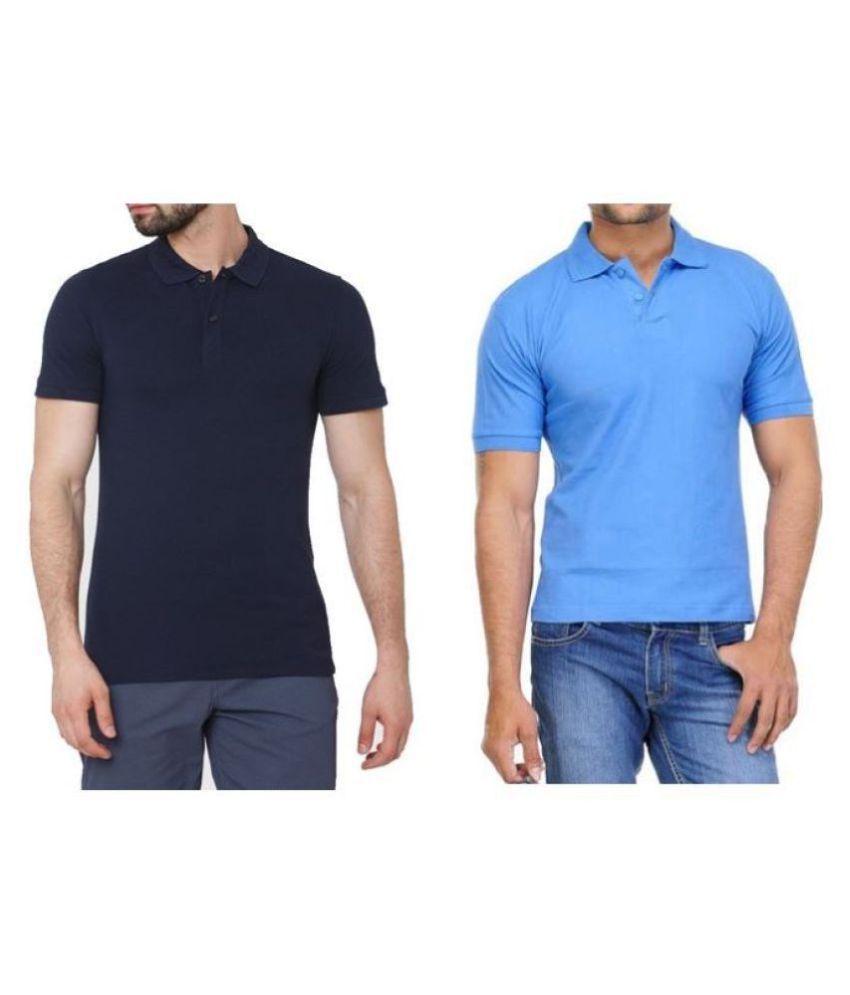     			FASHION365 Cotton Blend Blue Plain Polo T Shirt