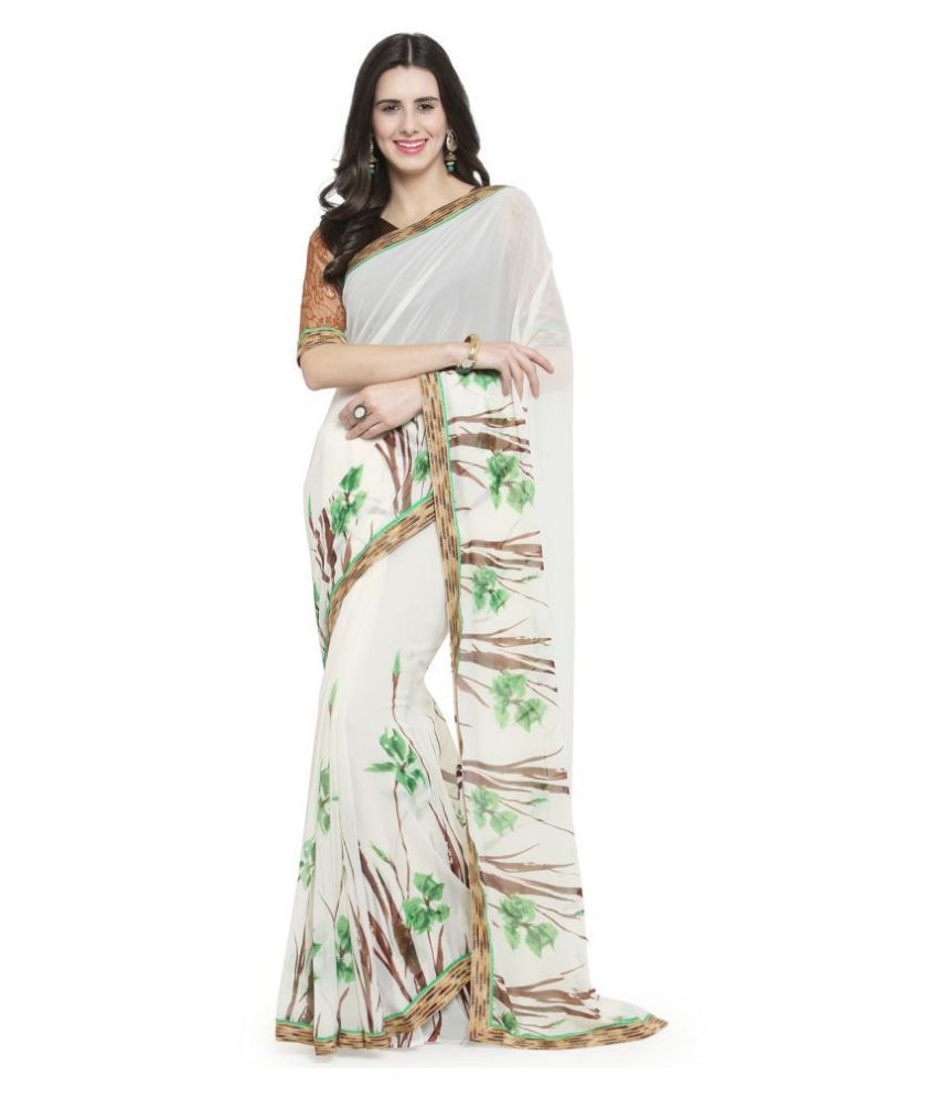     			Shaily White Georgette Saree