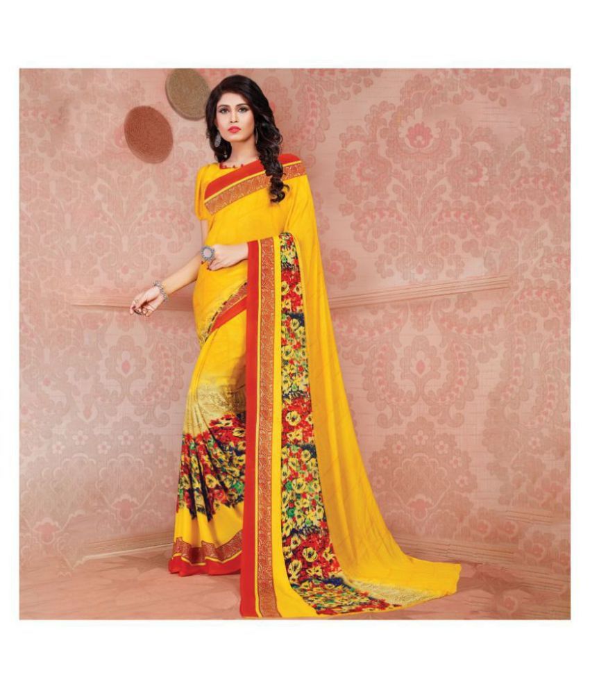     			Shaily Yellow Georgette Saree