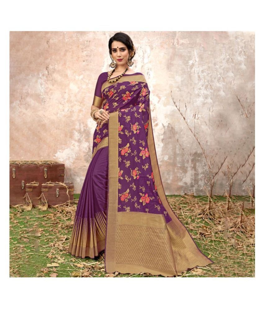     			Aarrah Purple Silk Blends Saree