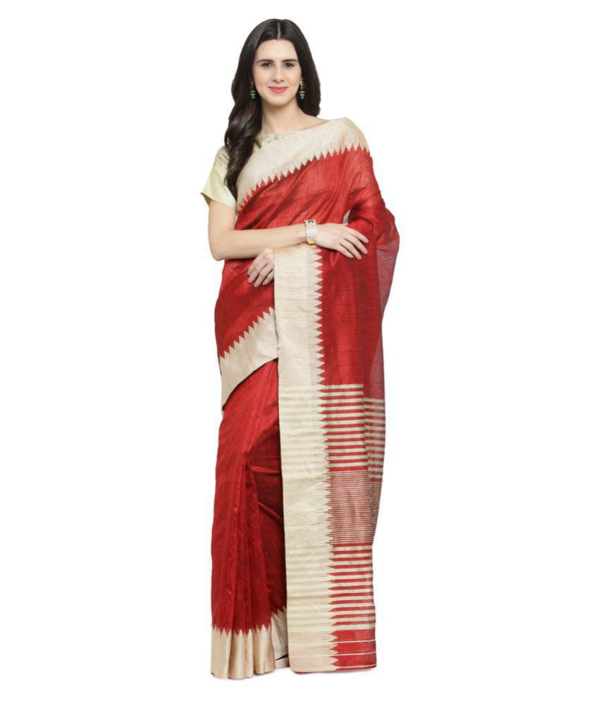     			Aarrah Red Cotton Silk Saree