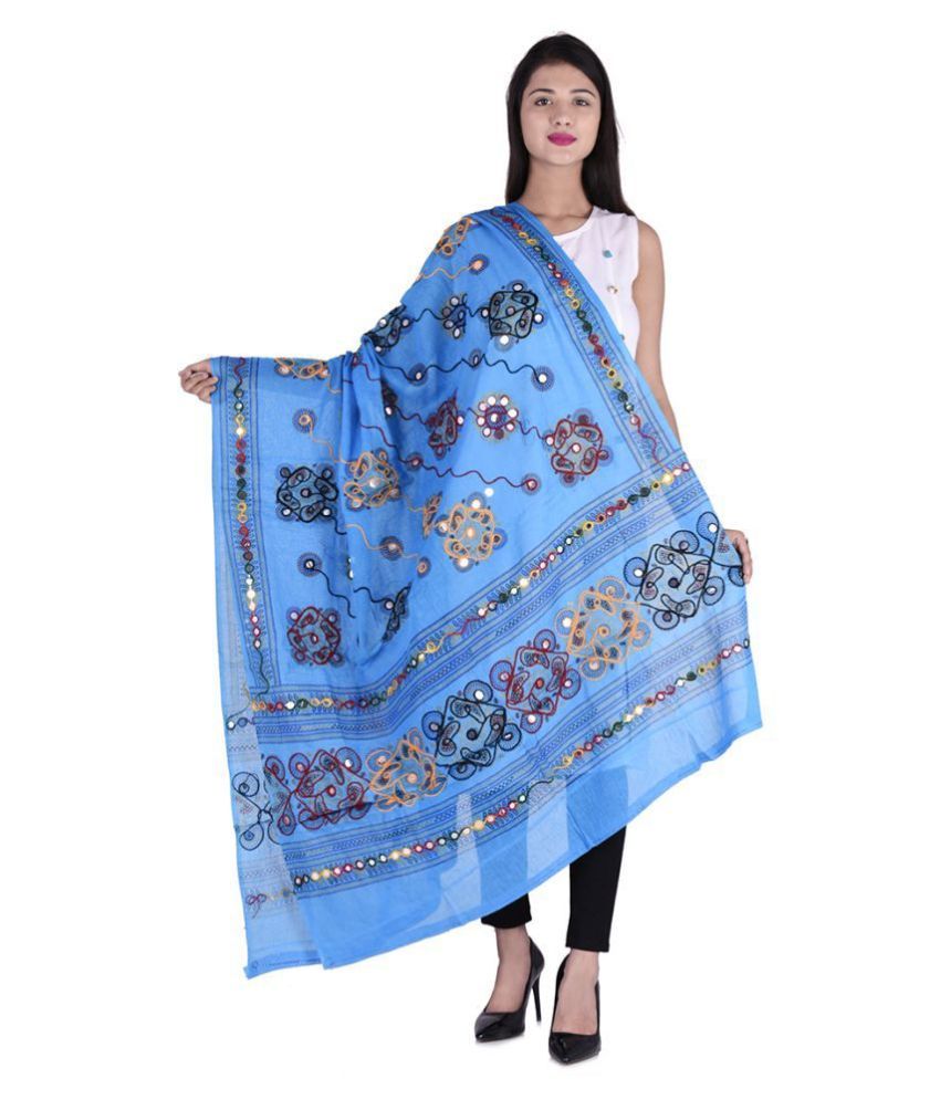     			Raj Blue Cotton Kutch Embroidered Dupatta