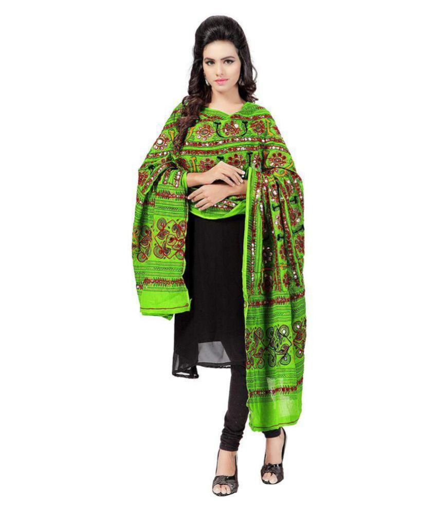     			Raj Green Cotton Aari Embroidered Dupatta