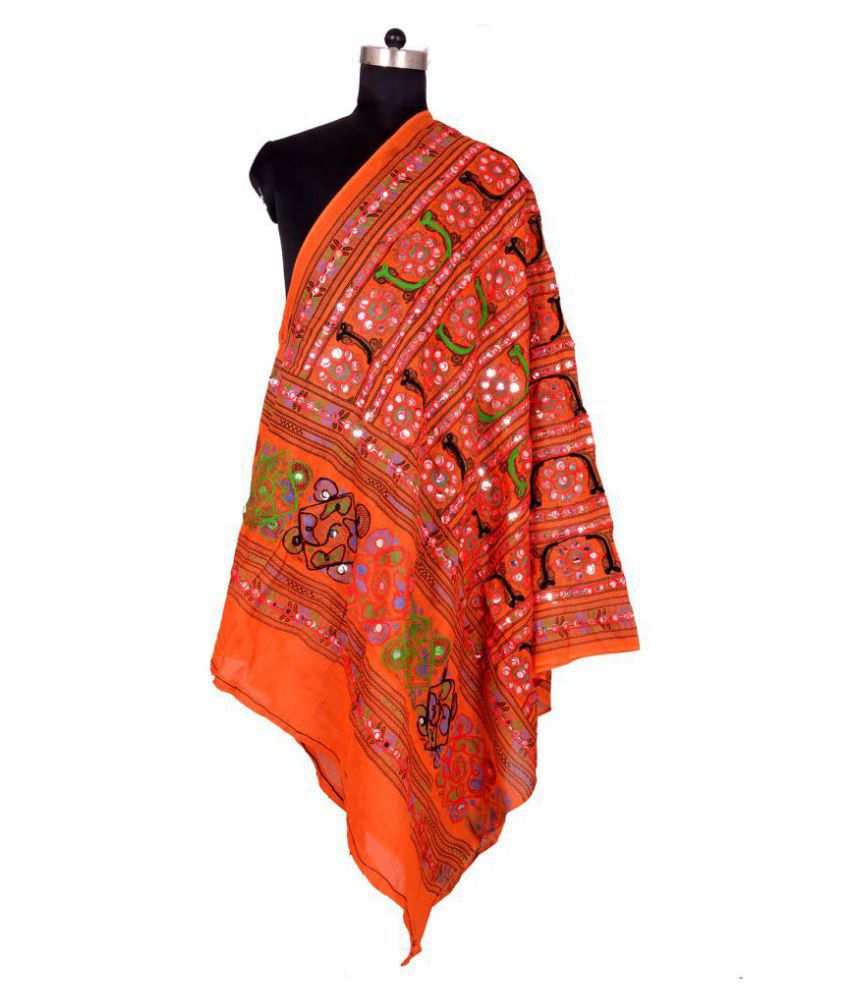     			Raj Orange Cotton Aari Embroidered Dupatta