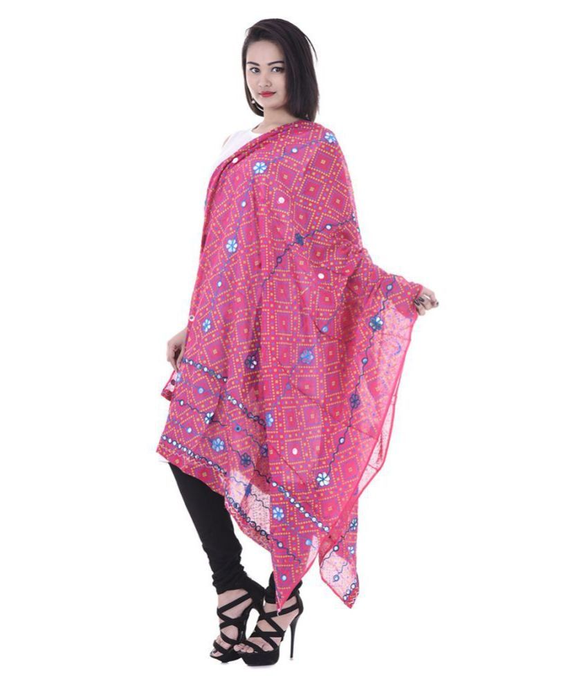     			Raj Pink Cotton Aari Embroidered Dupatta