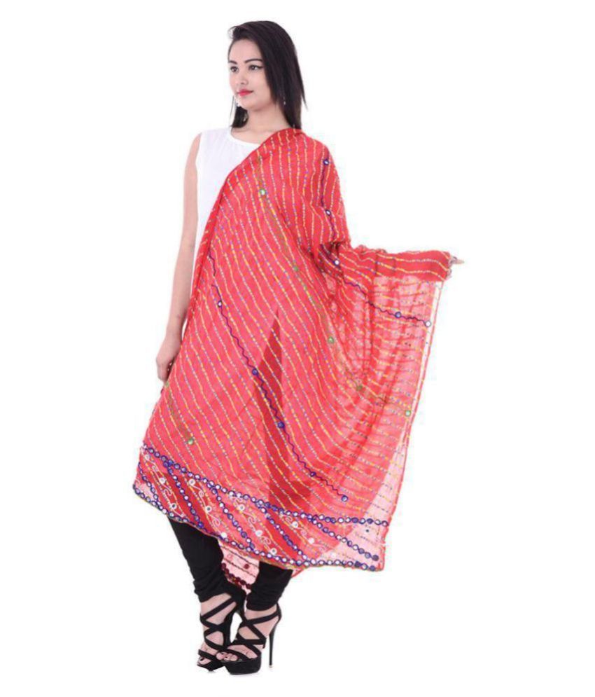     			Raj Red Cotton Block printed Dupatta