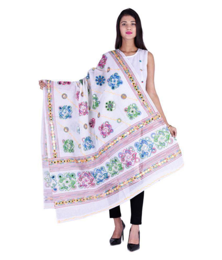     			Raj White Cotton Dupatta