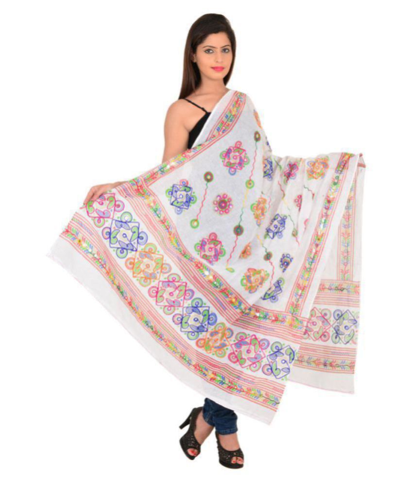     			Raj White Cotton Dupatta