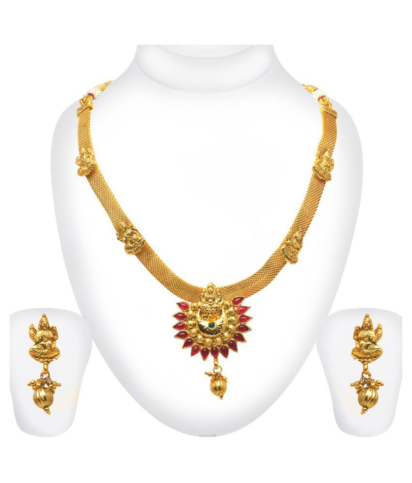 Spargz Brass Golden Princess Traditional Gold Plated Necklaces Set