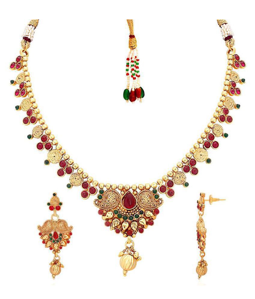 Spargz Brass Multi Color Contemporary Traditional Gold Plated Necklaces Set