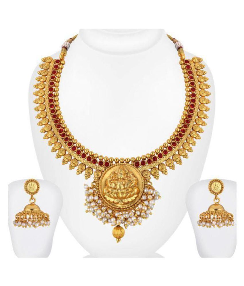 Spargz Brass Red Choker Traditional Gold Plated Necklaces Set