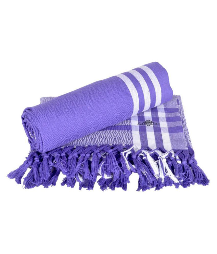     			Sathiyas - Purple Cotton Striped Bath Towel (Pack of 2)