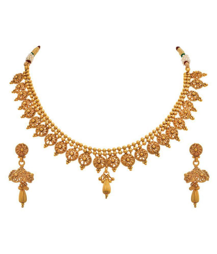     			JFL - Jewellery For Less Copper Golden Choker Traditional 22kt Gold Plated Necklaces Set