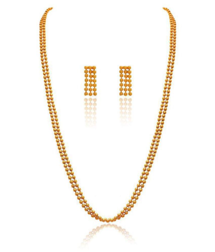     			JFL - Jewellery For Less Copper Golden Long Haram Traditional Gold Plated Necklaces Set