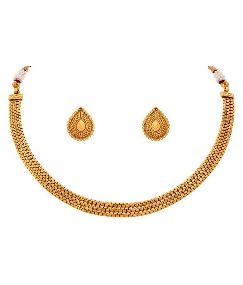     			JFL - Jewellery For Less Copper Golden Choker Traditional 22kt Gold Plated Necklaces Set