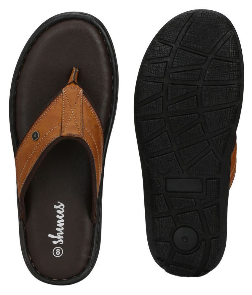 shences tan leather slippers