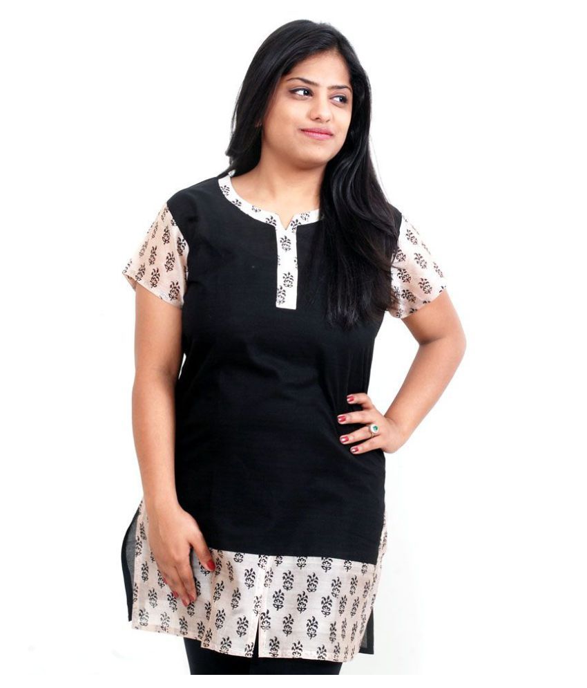     			Viniyog Black Cotton Silk Straight Kurti