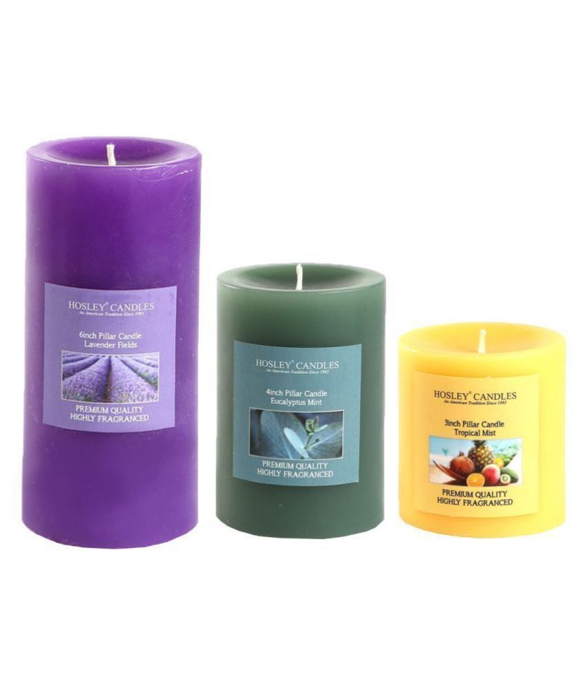     			Hosley Multicolour Pillar Candle - Pack of 3