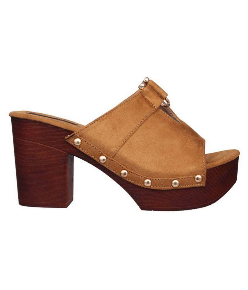 tan block heel mules