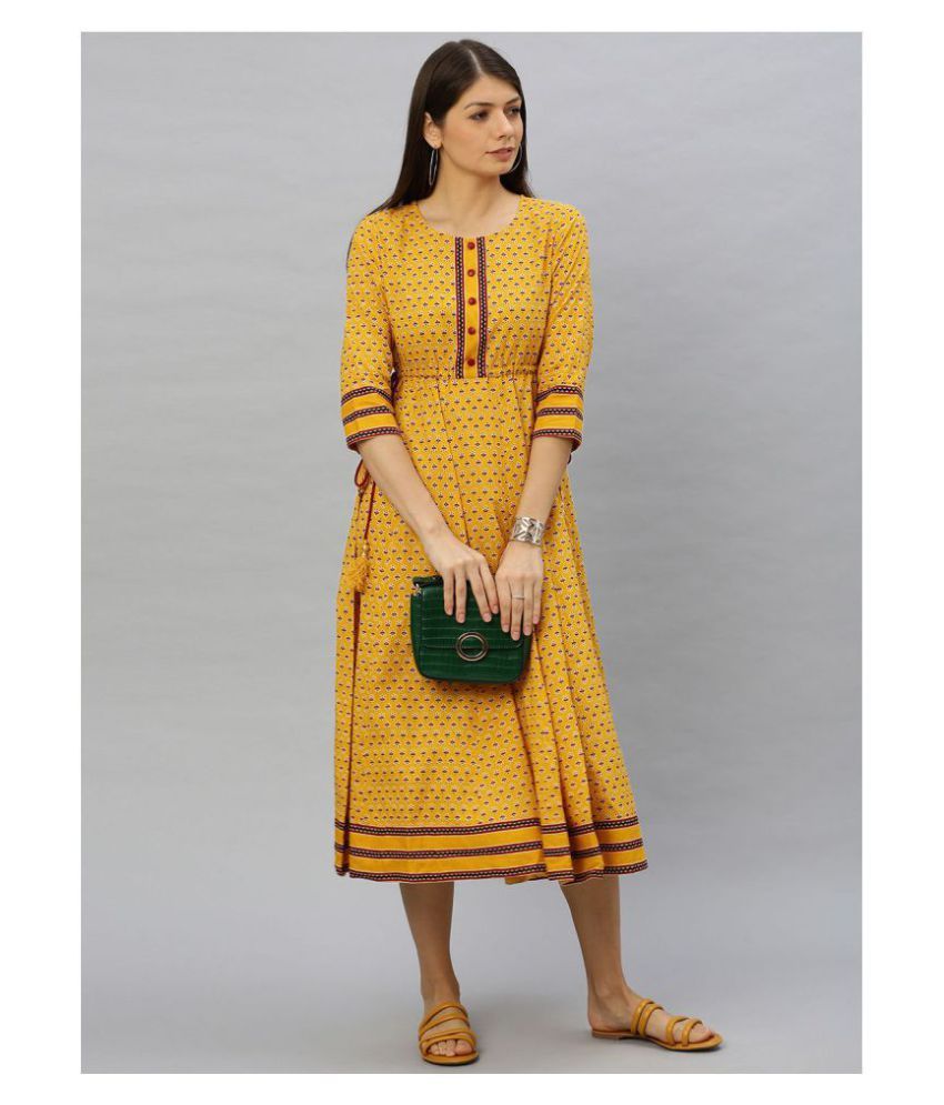     			Yash Gallery Cotton Yellow Regular Dress