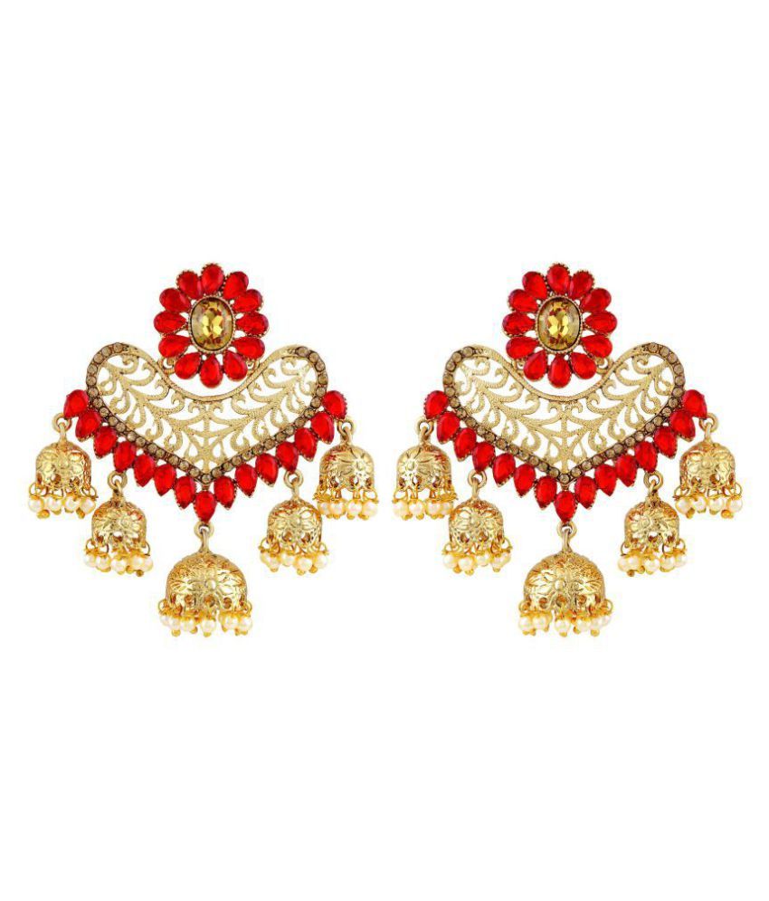     			Asmitta Ethnic Red Kundan Gold Plated Jhumki Earring For Women