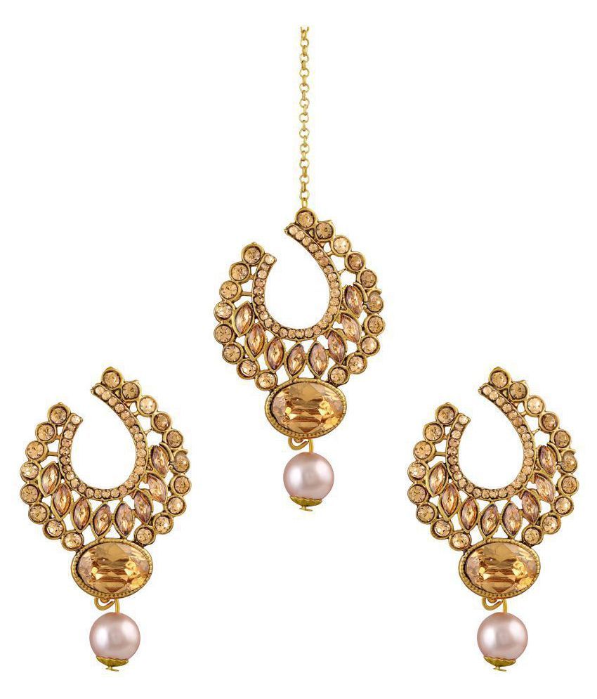     			Asmitta Fancy Lct Stone Gold Plated Chandbali Earring With Maang Tikka For Women