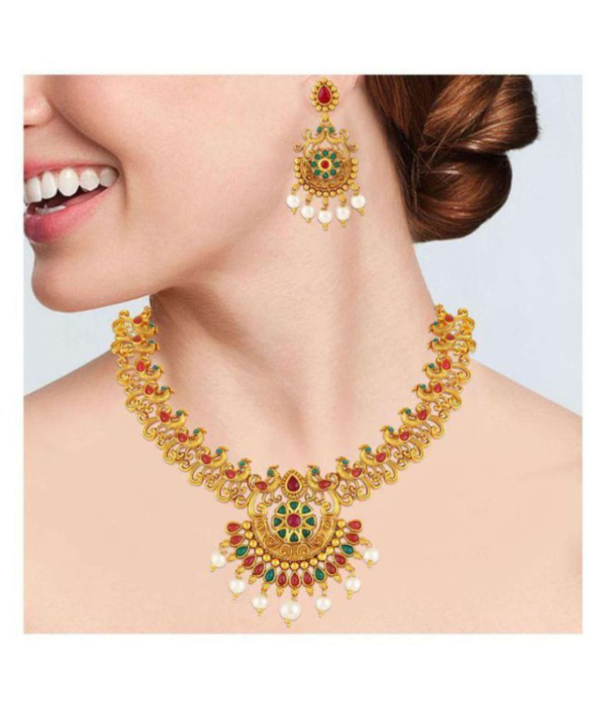 Asmitta Jewellery Zinc Golden Choker Traditional Gold Plated Necklaces