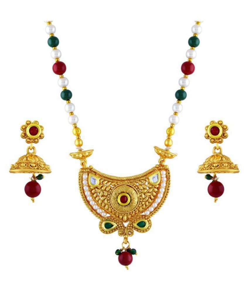     			Asmitta Jewellery Zinc Golden Matinee Traditional Gold Plated Necklaces Set