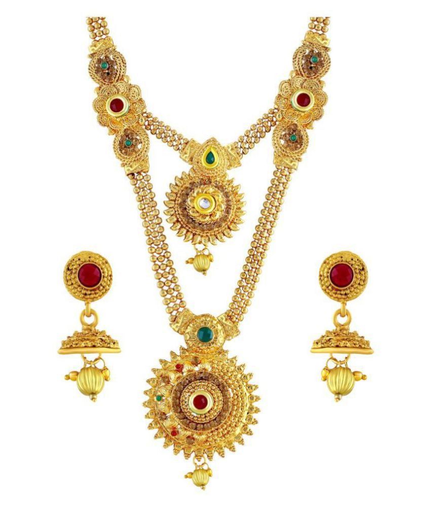     			Asmitta Jewellery Zinc Multi Color Long Haram Designer Gold Plated Necklaces Set