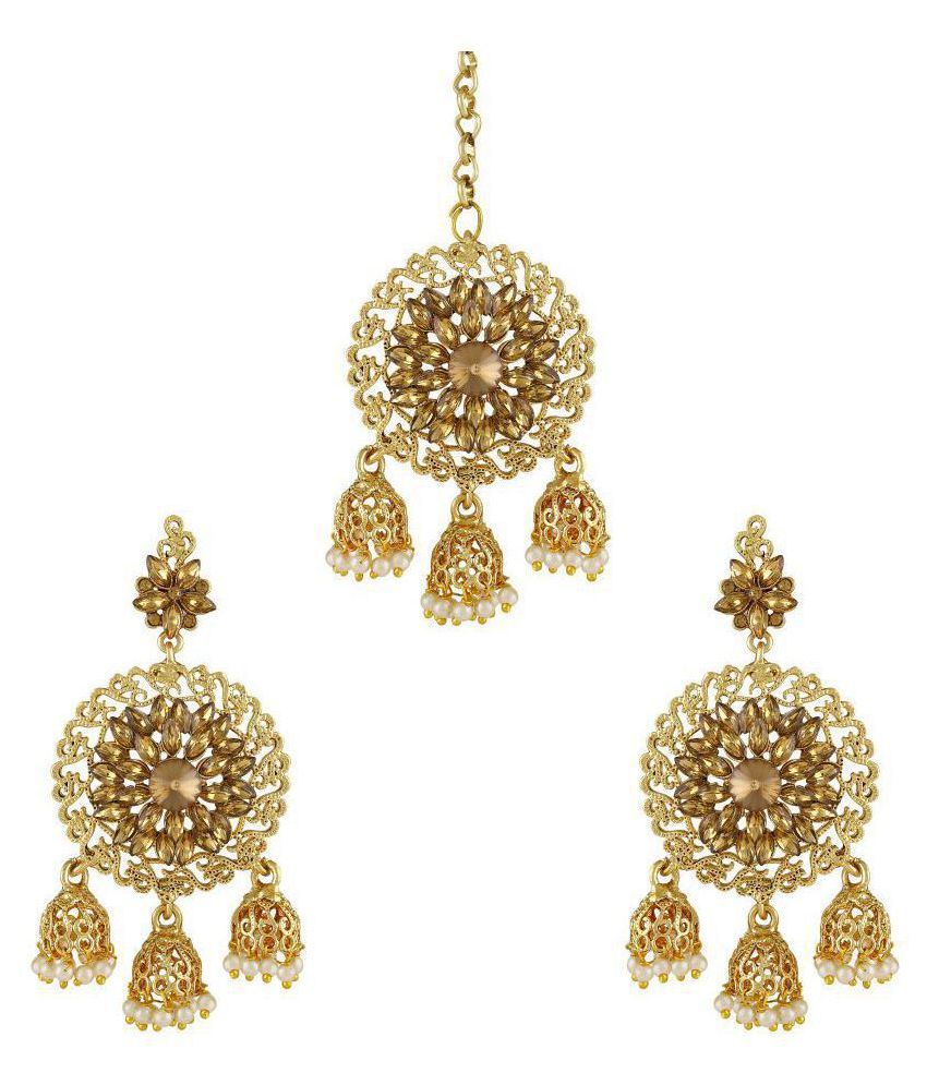     			Asmitta Modern Lct Stone Gold Plated Jhumki Earring With Maang Tikka For Women