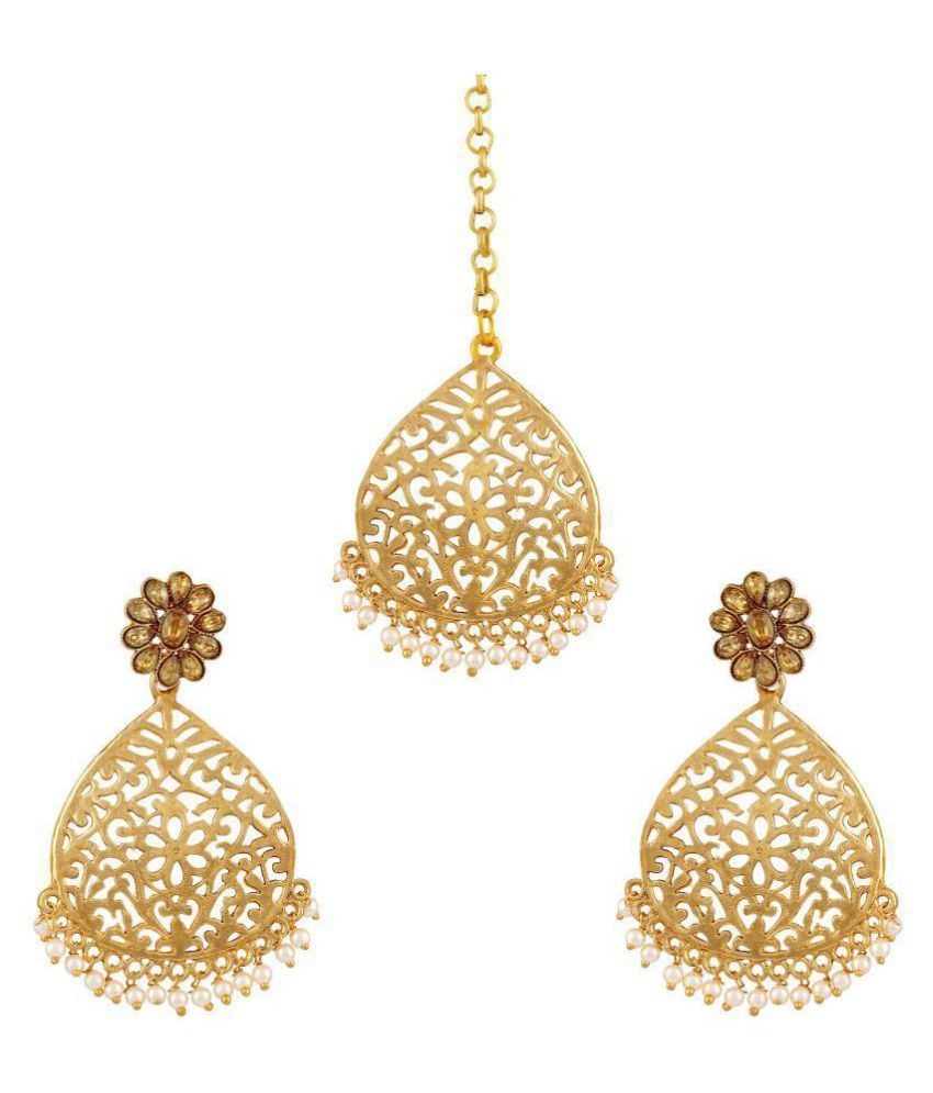     			Asmitta Pretty Lct Stone Gold Plated Dangle Earring With Maang Tikka For Women