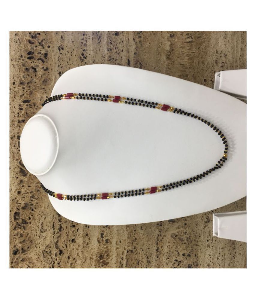     			Women's Alloy 2 Line Long Mangalsutra with Munga Orange Coral Gold and Black Beads 12-Inches Length and You can Add Your own Pendant Traditional Mangalsutra for Girls