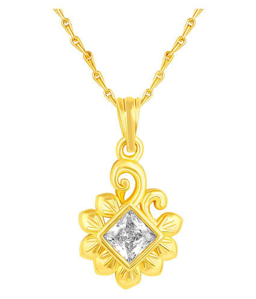     			Asmitta Classy Leaf design Gold Plated CZ Stone Pendant with Chain For Women