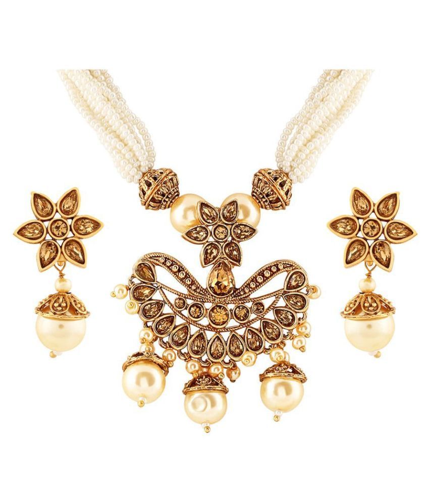     			Asmitta Glorious Gold Plated With LCT Stone Heart Shape Pendant Set For Women