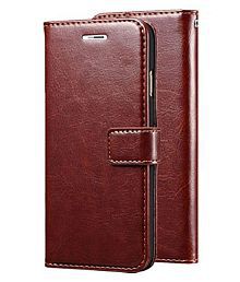 Oppo A7 Flip Cover by Kosher Traders - Brown Original Vintage Look Leather Wallet Case