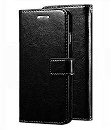 Samsung Galaxy A6 Plus Flip Cover by Kosher Traders - Black Original Vintage Look Leather Wallet Case