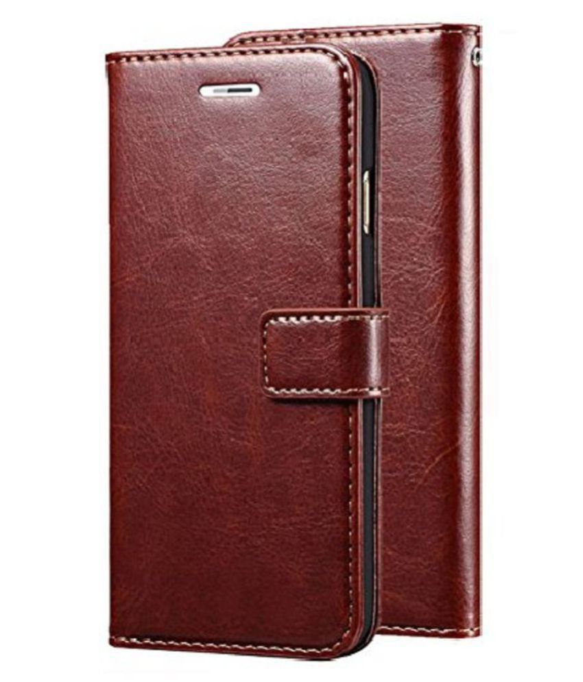     			Oppo A37 Flip Cover by Kosher Traders - Brown Original Vintage Look Leather Wallet Case