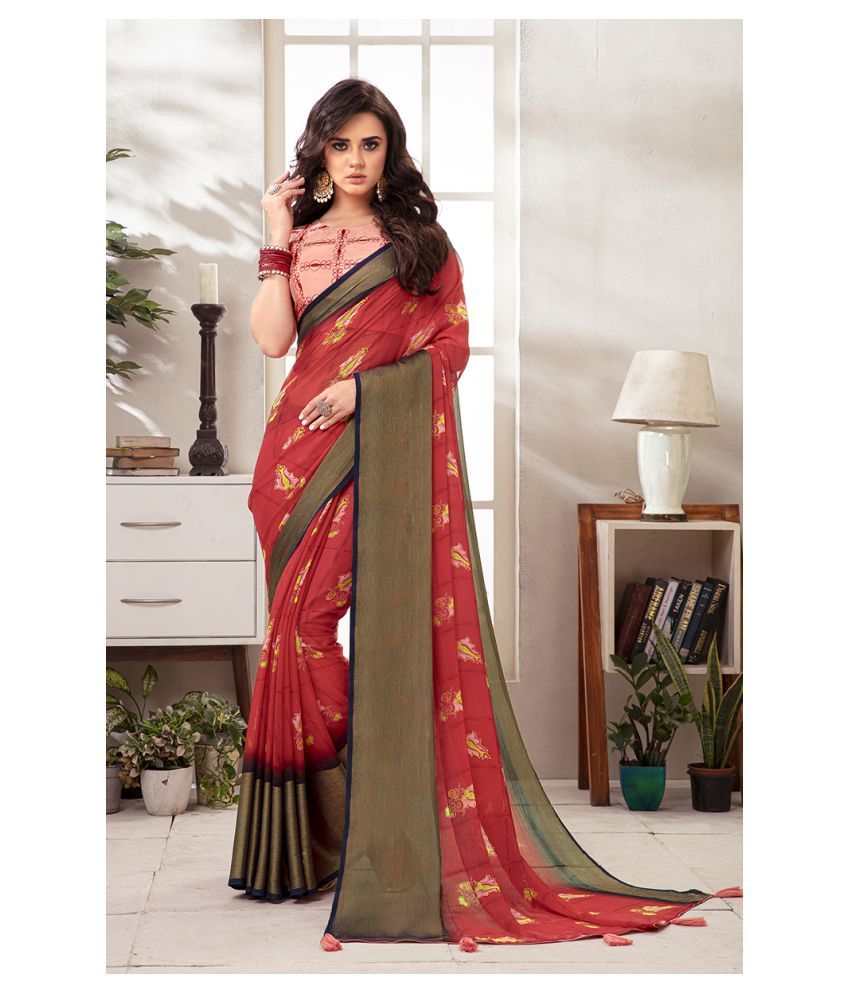     			Shaily Retails Red Georgette Saree