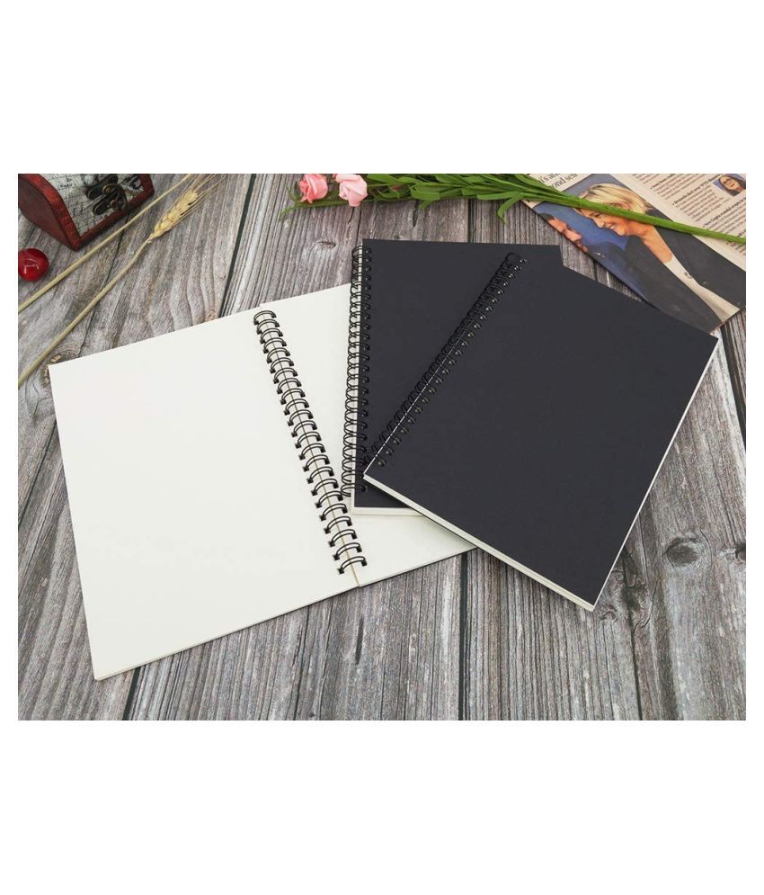 Subject Notebooks,50 Sheets Blank Sketch Book Pad -8.27x 5.59inch,A5 Size Notebook. 100 Pages 6 Pack Black Cover Spiral Notebook 