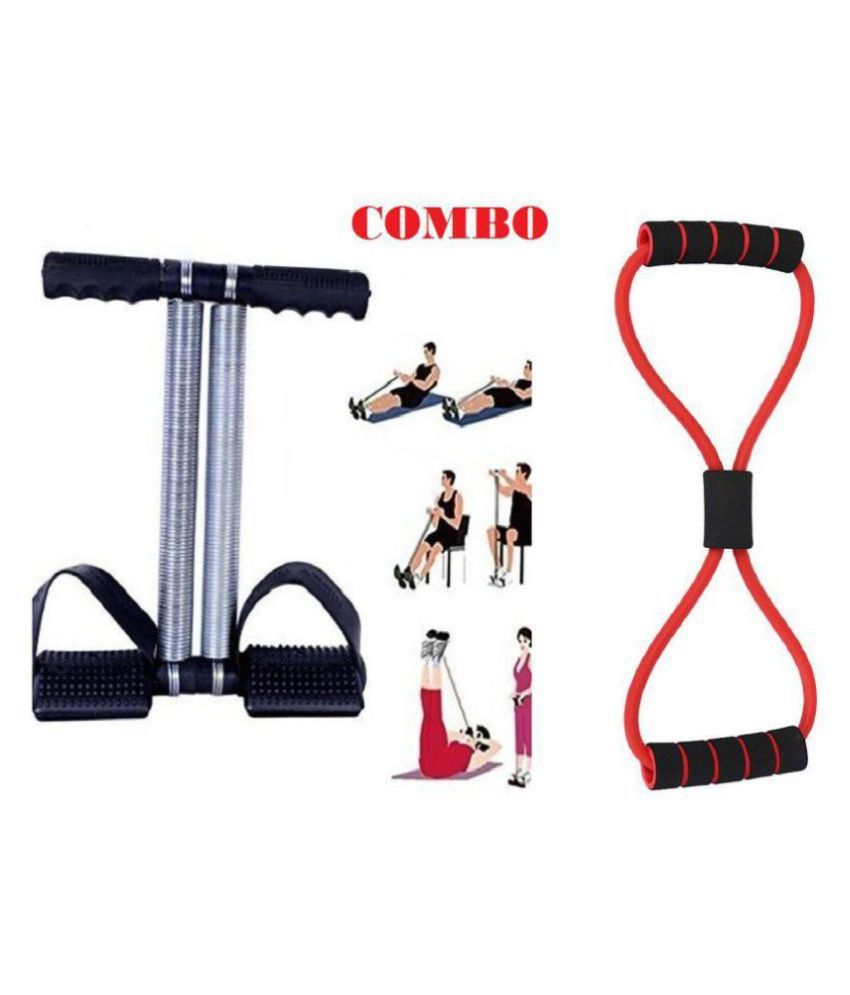 Tummy Trimmer and 8 Shape Resistance Band (Combo) Toning Abs Exercise Fat Buster Weight Loss Fitness Home Gym Workout Equipment