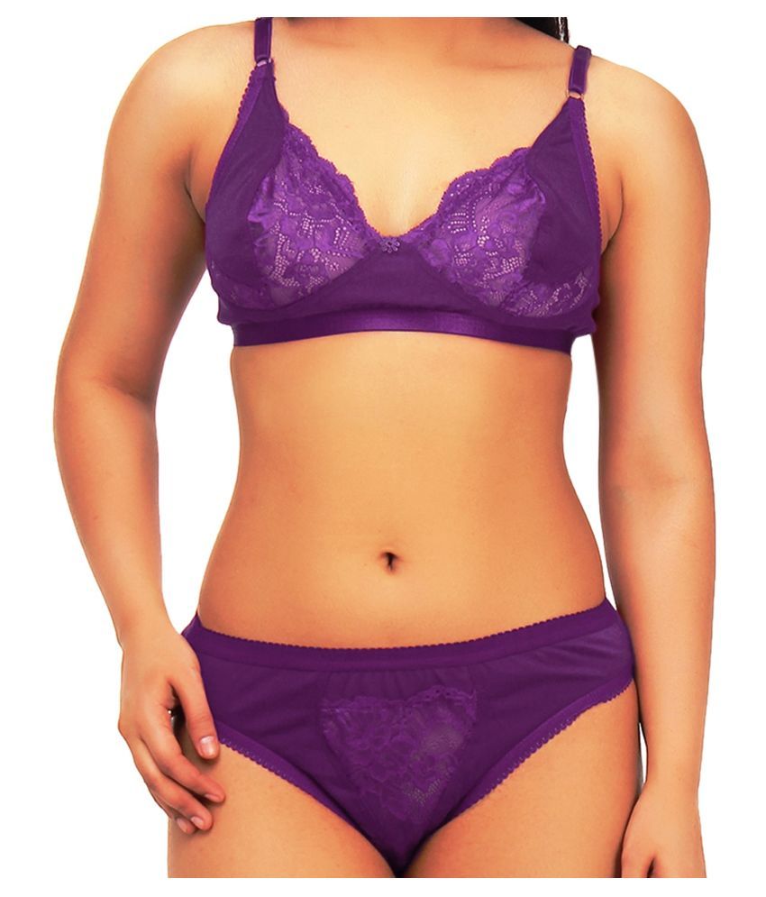     			TCG Cotton Lycra Women's Bra & Panty Set ( Purple )