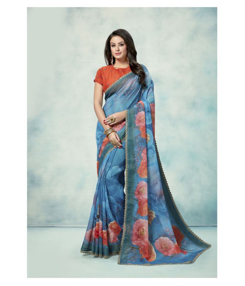     			Shaily Retails Blue Linen Saree
